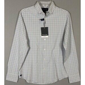 NWT Mizzen Main Leeward Shirt Mens S Trim Fit White Blue Plaid No Tuck